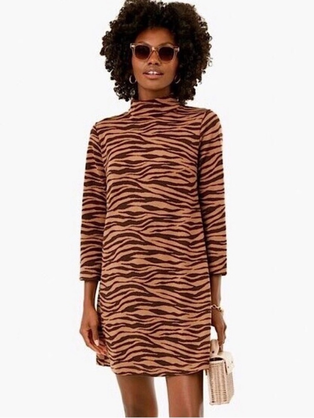 TUCKERNUCK Ellie Mock Neck Knit Dress / Brown Striped / Size Medium